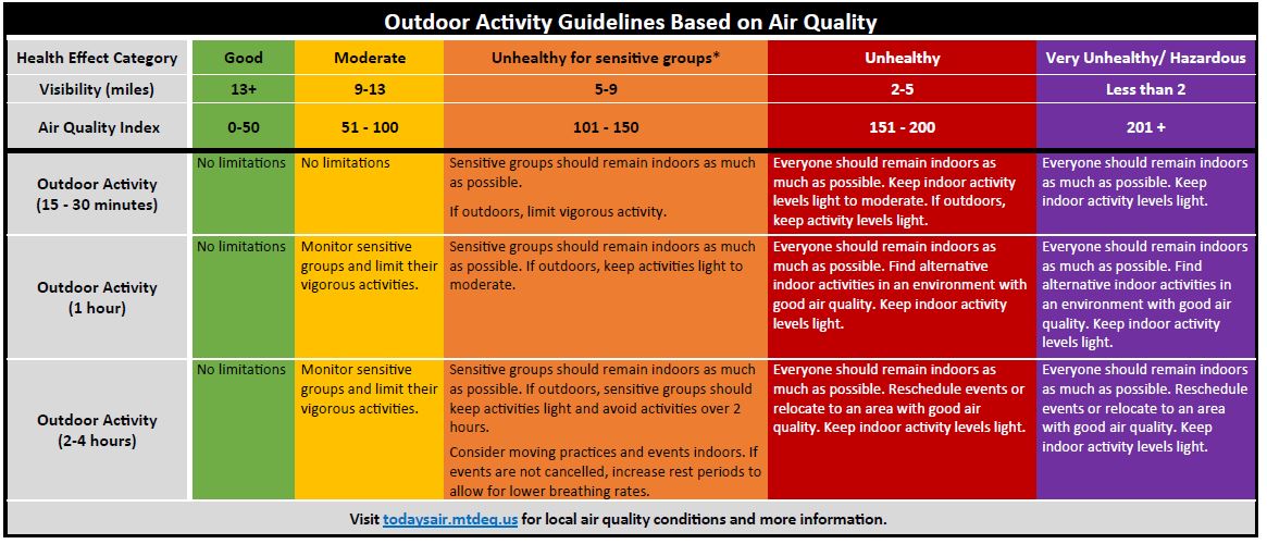 Image of the Air Quality and Outdoor Activity Guidelines Table